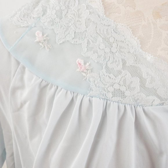 Vintage 50s M Boho Lace Button Down Pajama Top - Picture 2 of 9